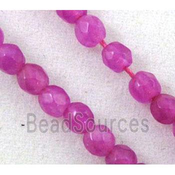 jade bead, tiny, faceted round, hotpink