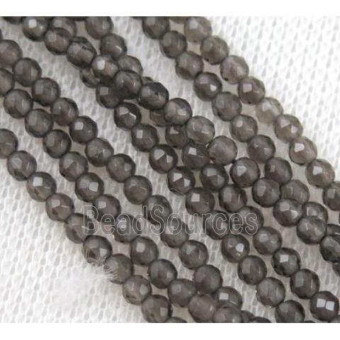 smoky quartz beads, tiny, faceted round