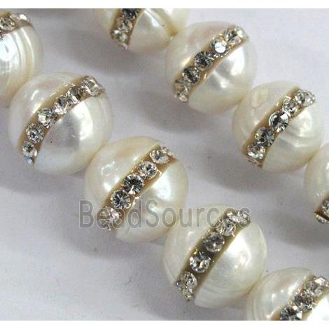 round pearl beads paved rhinestone