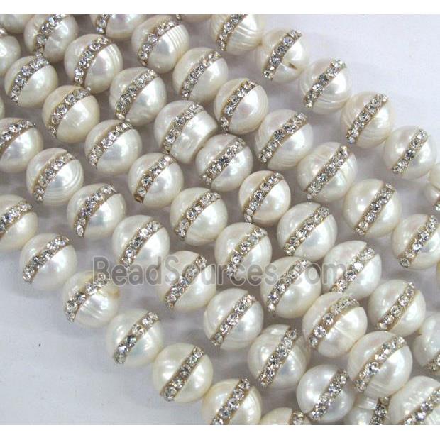round pearl beads paved rhinestone