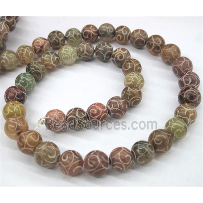 round Chinese Jade Beads, red