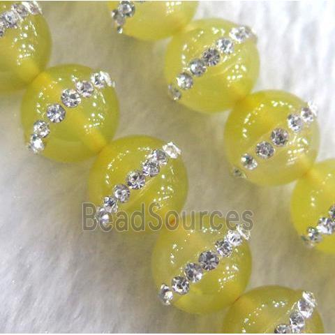 yellow Agate bead paved rhinestone, round