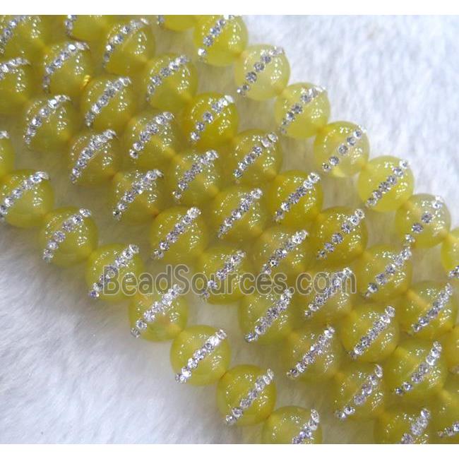 yellow Agate bead paved rhinestone, round