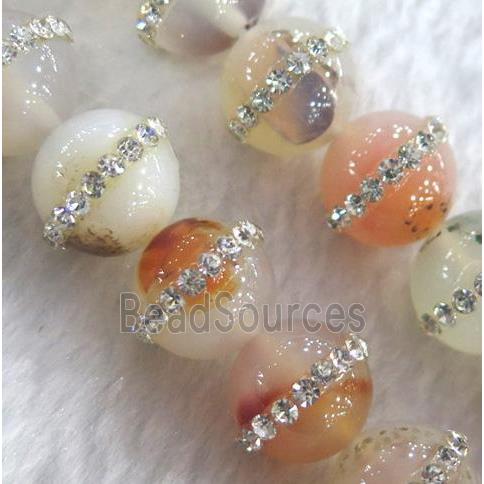 agate bead paved rhinestone, round