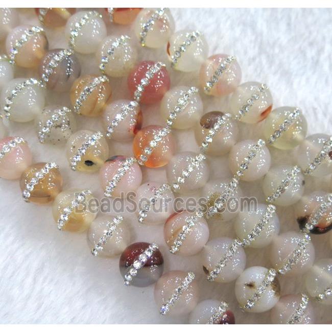 agate bead paved rhinestone, round