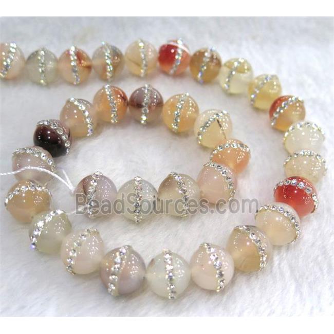 agate bead paved rhinestone, round