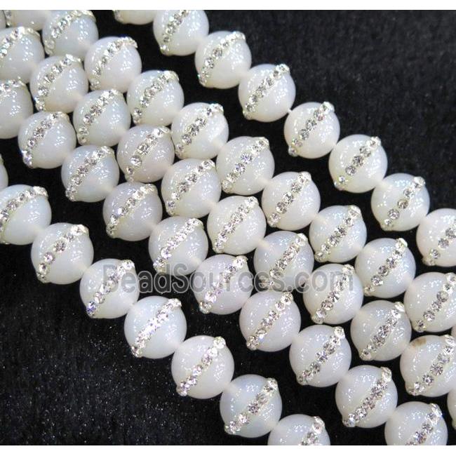 white Agate beads, paved rhinestone, round