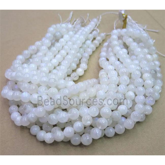 rainbow MoonStone beads, round, white, AAAA-grade