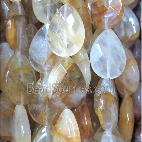 yellow Iron-Quartz beads, faceted teardrop