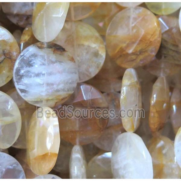 Iron-Quartz bead, faceted flat-round, yellow