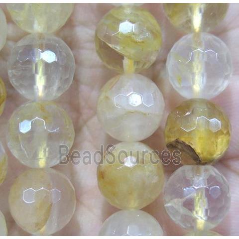 Yellow Iron-Quartz beads, faceted round