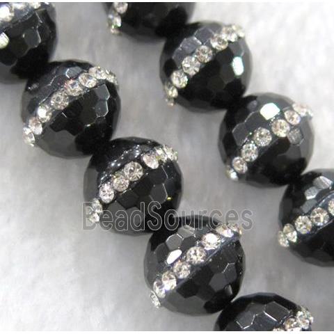 black agate beads with rhinestone, faceted round