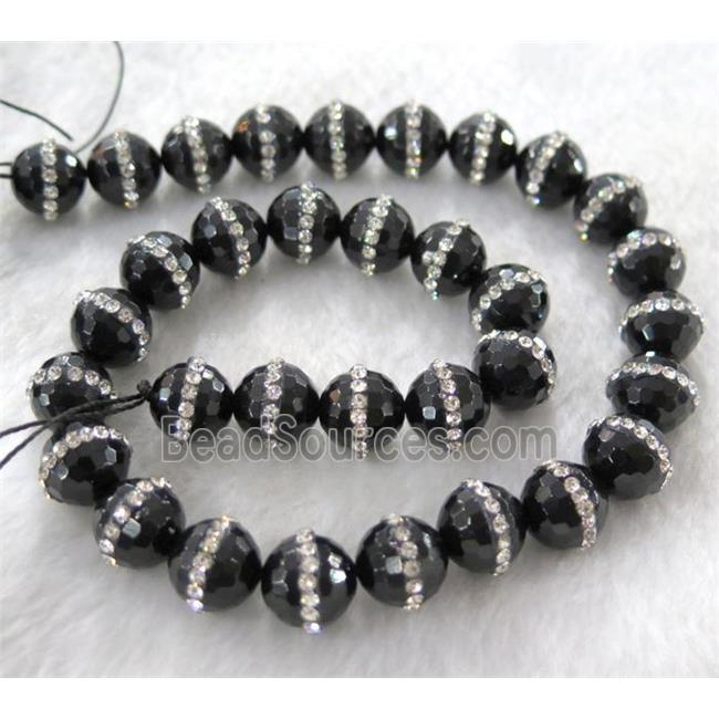 black agate beads with rhinestone, faceted round