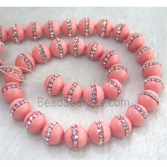 peral shell beads paved rhinestone, round, pink