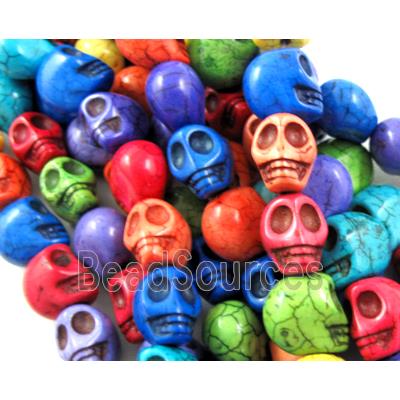 Turquoise Skull Charm, dye stabilize, mixed color