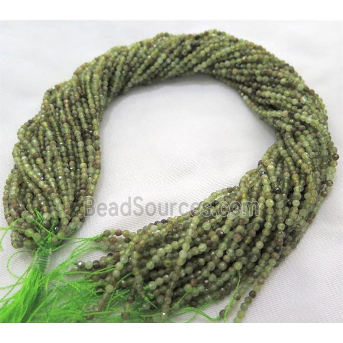tiny Green Garnet Beads, faceted round, green