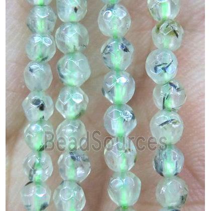 Prehnite Beads, faceted round, green, tiny