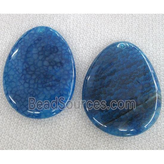 Natural agate stone pendant, slice, blue