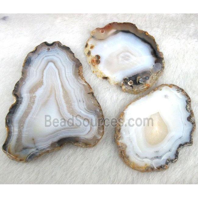 Natural agate stone slab pendant, white