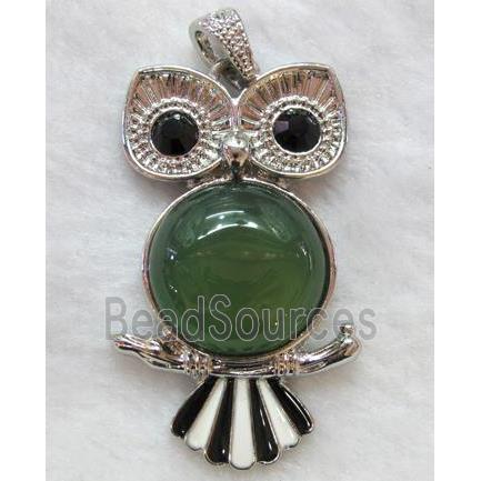 gemstone pendant, owl charm, green Aventurine