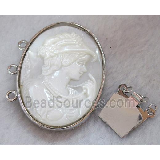 Victorian Lady Portrait Cameo, shell connector for necklace, bracelet, platinum plated