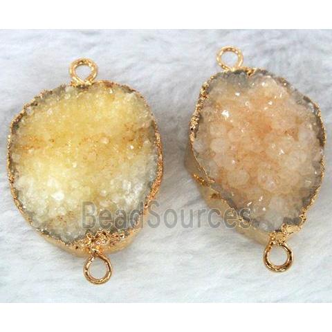 orange druzy quartz connector, gold plated