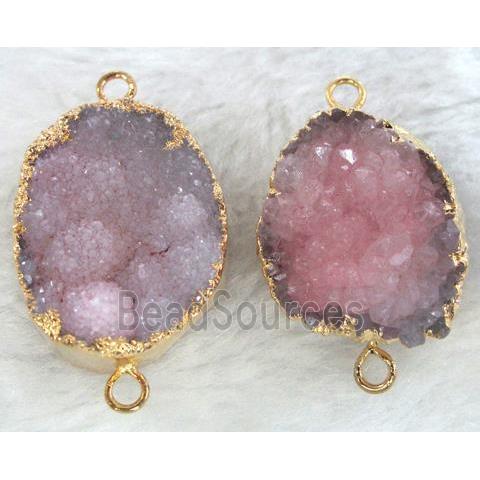 pink druzy quartz connector, gold plated