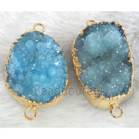 blue druzy, quartz connector, gold