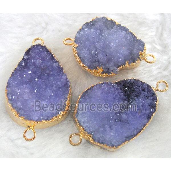 purple druzy quartz connector, gold plated