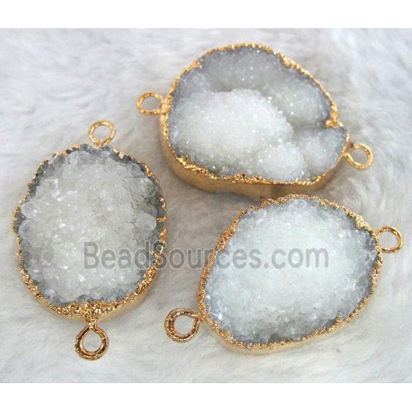 white druzy quartz connector, gold plated