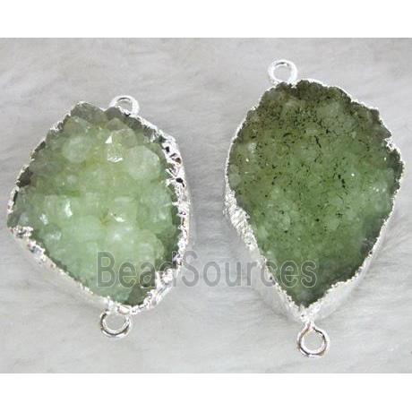 green druzy quartz connector, silver