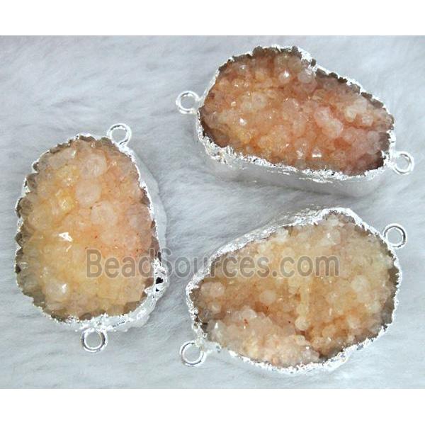 orange druzy quartz connector, silver