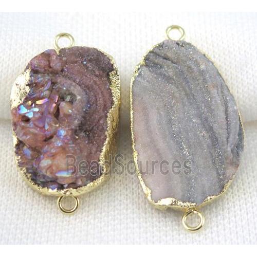 sunAgate druzy connector, AB-color, freeform, gold plated