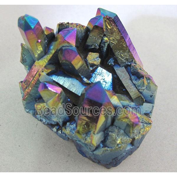 Crystal Quartz Druzy Cluster Freeform Undrilled Rainbow Electroplated