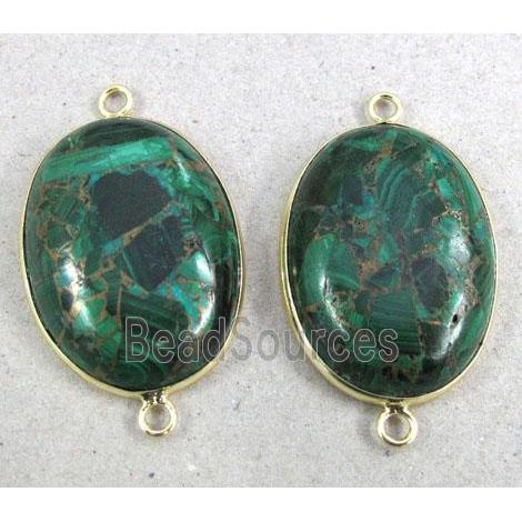 mosaic malachite linkers, oval, green, gold plated