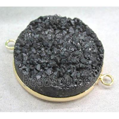 black druzy quartz connector, gold plated