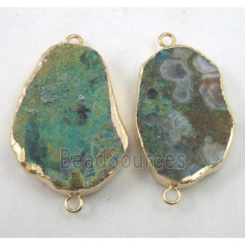 Chrysocolla connector, freeform slice, flat, gold plated