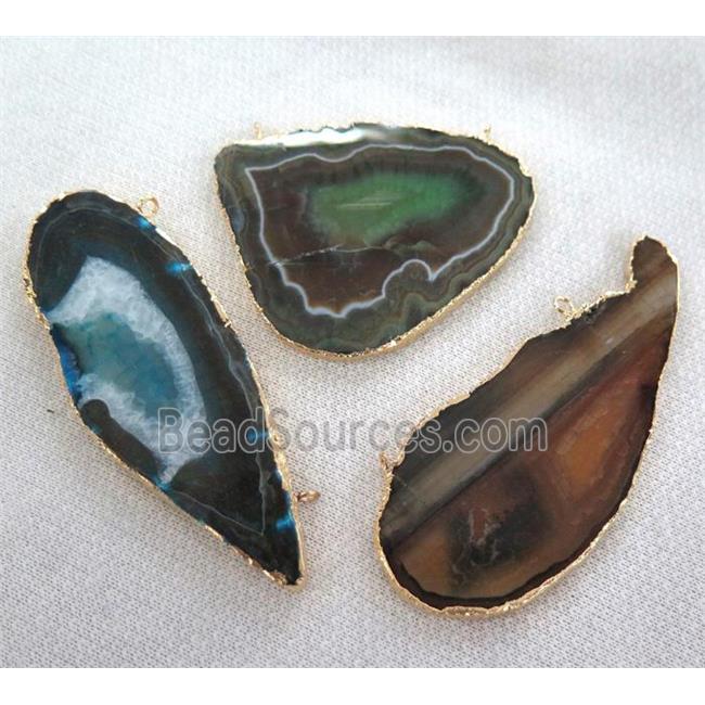 agate pendant, slice, freeform, 2-holes