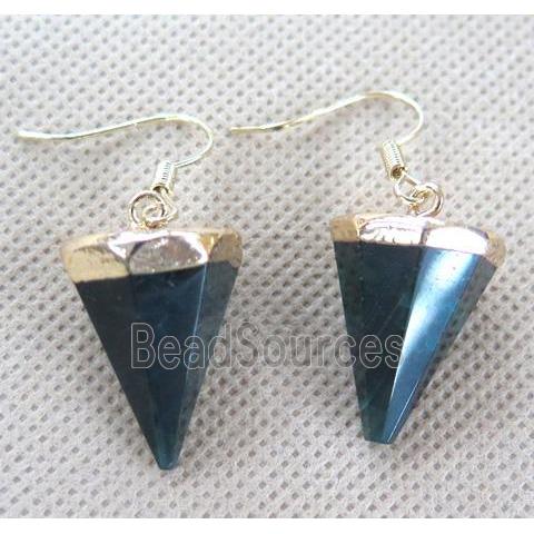 agate earring, diamond, dark-green