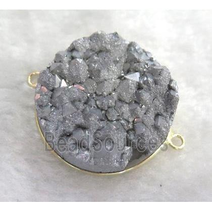 druzy quartz connector, silver electroplated