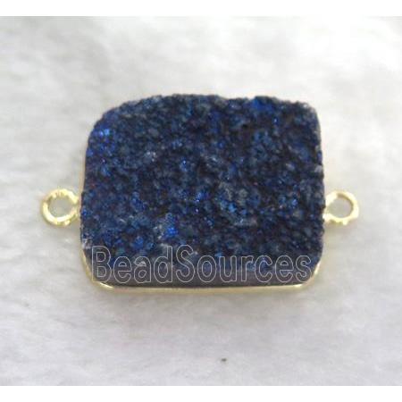 druzy quartz connector, rectangle, blue electroplated