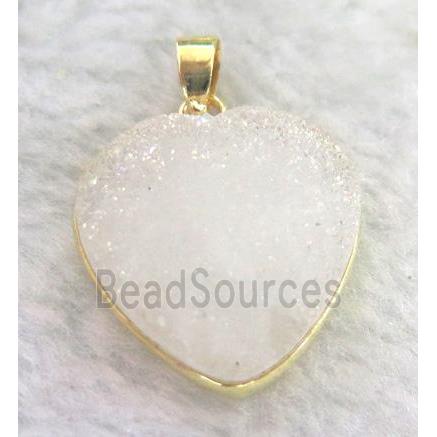 white druzy quartz pendant, heart