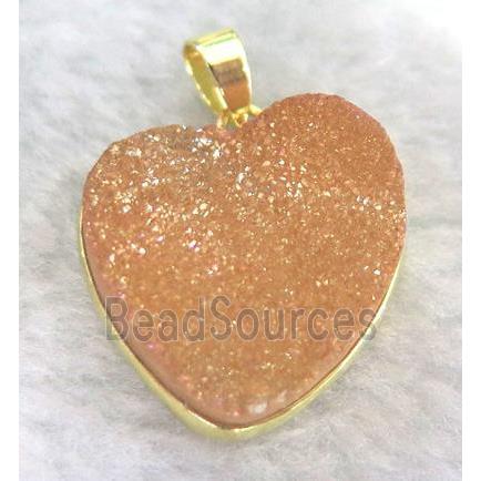 pink druzy quartz pendant, heart