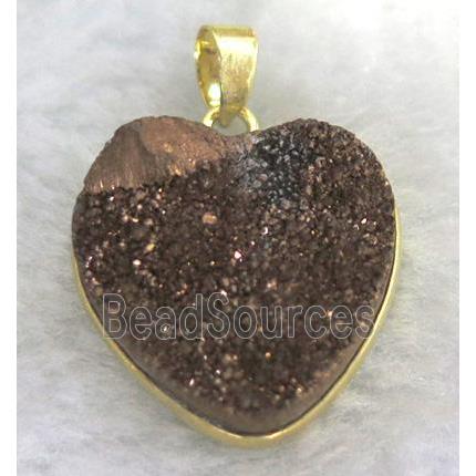 coffee druzy quartz heart pendant