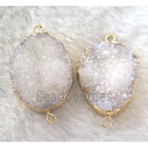 quartz druzy connector, freeform, white AB-color