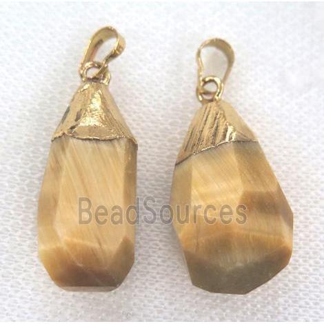 yellow tiger eye stone pendant, faceted teardrop
