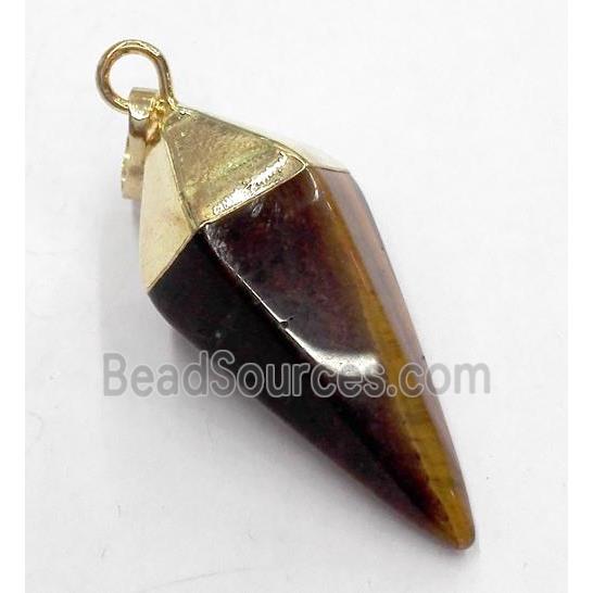 tiger eye stone pendant, bullet, gold plated