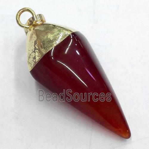 red agate pendant, bullet, gold plated