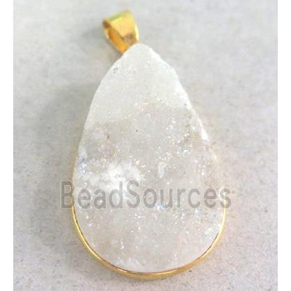 white druzy quartz pendant, teardrop