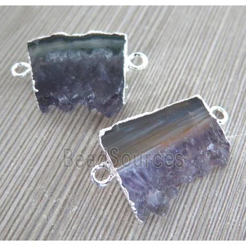 druzy amethyst slab pendant with 2-loops, freeform, silver plated